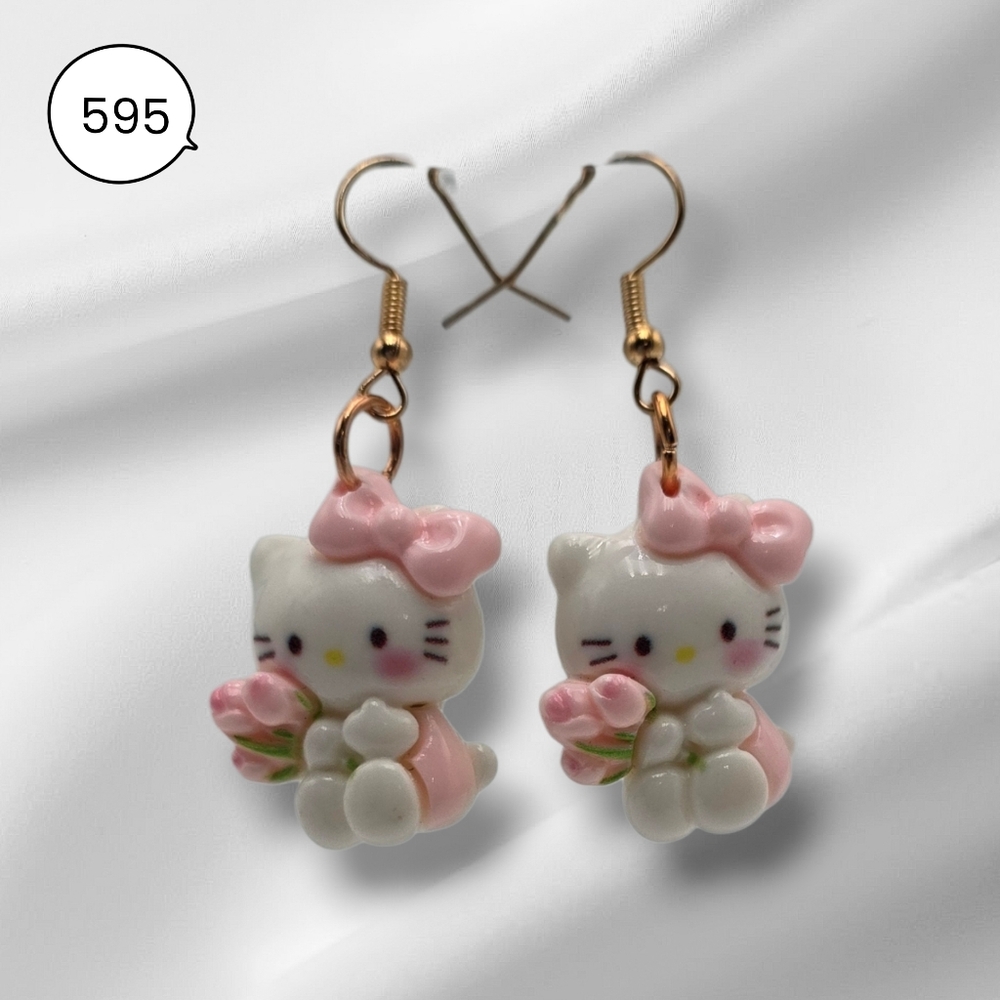 Hello Kitty–Inspired Pink Bow Cat Dangle Earrings | Cute Kawaii Jewelry
